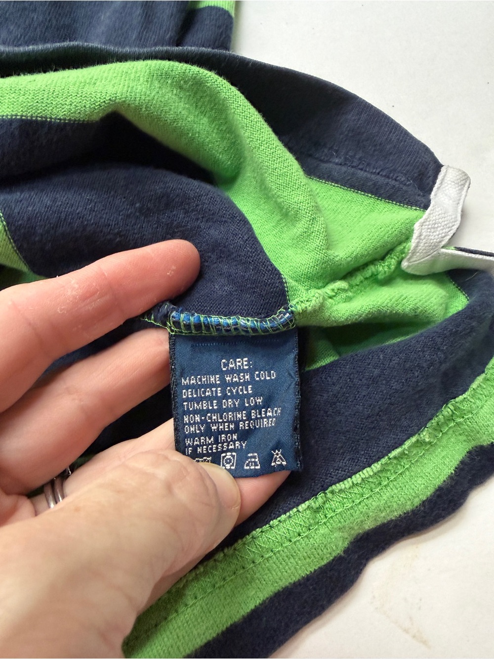 Vintage Y2K Ralph Lauren Green & Navy Blue Striped Rugby Polo Shirt Collared - Picture 4 of 5